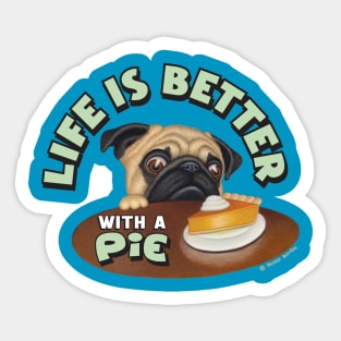 Cute great wonderful awesome Pug Eying Pie on Table Sticker